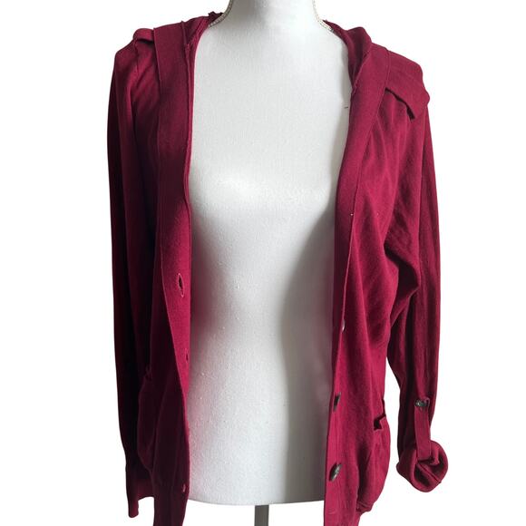 Relativity Women's Dark Red Long Sleeve Hooded Knit Cardigan - Size XL - NWT - Picture 1 of 10